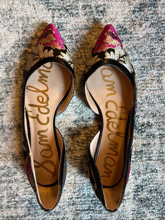 Sam Edelman Shoes - Sam Edelman Magenta & Gold Floral Pointed D'Orsay Flats